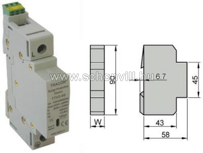 AC túlfeszültség levezető, 2-es típus, cserélhető betéttel, 230 V, 50 Hz, 10/20 kA (8/20 us), 1P 1.