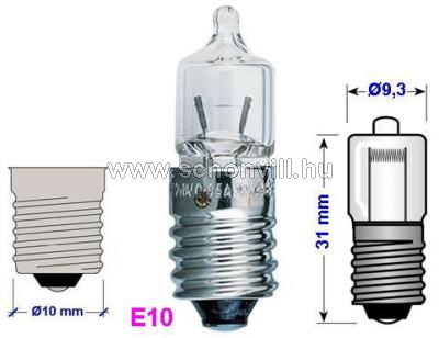 NBB 382115000 6V 500mA (3W) E10 2580°K 16h T10 Ø9,3x31,0mm világos (clear) halogén izzó 1.