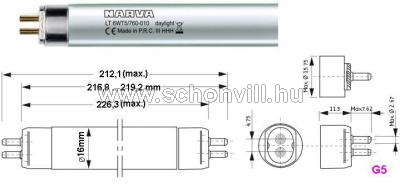 NARVA 013489 6W LT/T5 G5 760 6000°K 8000h Ø16,3x212,1/226,3mm mini fénycső 1.