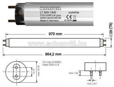 NARVA 108536000 LT 36W-1/840 T8 COLORLUX PLUS G13 4000°K 20000h Ø28x970/984,3mm fénycső 1.