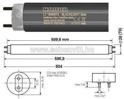 NARVA 004982 LT 18W/073 T8 BLACKLIGHT blue G13 8000h Ø28x590mm UV-fénycső 1.