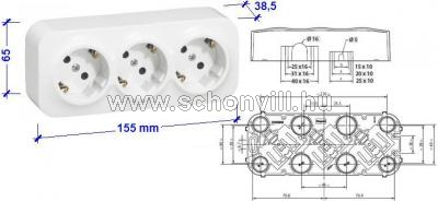 LEGRAND 782418 Forix IP20 falonkívül 3x2P+F aljzat, 16 A, gyv, 45°-ban elforg. betéttárcsa, fehér 1.