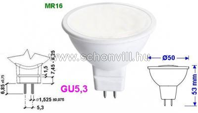 SPECTRUM 12790 LED-es fényforrás 12V 4W GU5,3 290lm 25000h Ø50x53mm, 6500°K hideg fehér, 72xSMD3528 1.