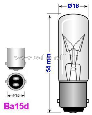 WB 241011 jelzőizzó (signal lamp) T16 260V 10W Ba15d Ø16x54mm 2000h 1.