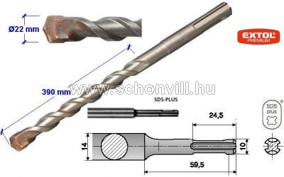 EXTOL 8801443 betonfúró SDS PLUS 22x450mm; 390mm fúrási mélység 1.