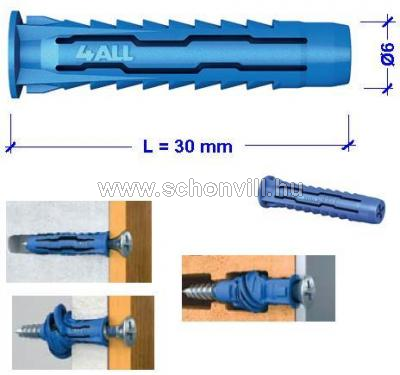 RAWLPLUG 4ALL-06 Ø6x30mm nagy teljesítményű nylon tipli 100db/doboz 1.