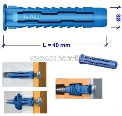 RAWLPLUG 4ALL-08 Ø8x40mm nagy teljesítményű nylon tipli 100db/doboz 1.