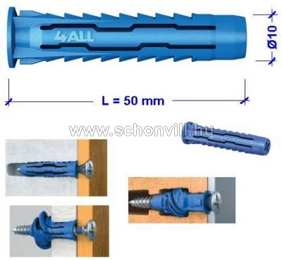 RAWLPLUG 4ALL-10 Ø10x50mm nagy teljesítményű nylon tipli 50db/doboz 1.