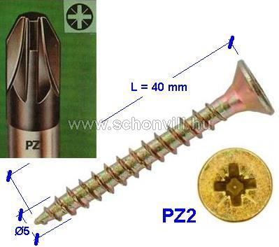 UC-5040 Ø5,0x40mm süllyesztett fejű faforgácslap csavar, horganyzott 500db/doboz 04326 1.