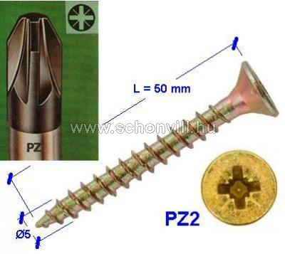 UC-5050 Ø5,0x50mm süllyesztett fejű faforgácslap csavar, horganyzott 500db/doboz 04229 1.