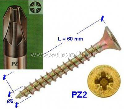 UC-5060 Ø5,0x60mm süllyesztett fejű faforgácslap csavar, horganyzott 500db/doboz 1.