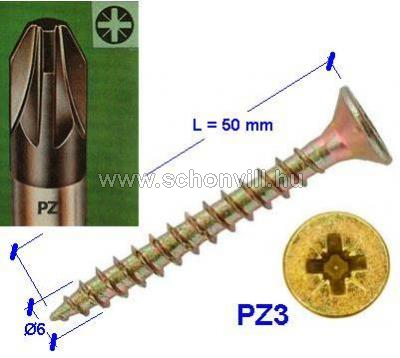 UCM-6050 Ø6,0x50mm süllyesztett fejű faforgácslap csavar, horganyzott 200db/doboz 1.