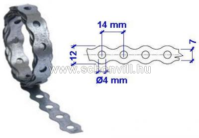 Rögzítőszalag, horg. acél szerelőszalag, Ø4mm furatok, B=12mm, s=0,5mm anyagvastagság, 10m/tekercs 1.
