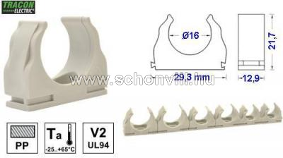 TRACON CSS-16 Csőrögzítő, sorolható klipsz D=16mm, 3/8coll, PE 1.