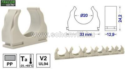 TRACON CSS-20 Csőrögzítő, sorolható klipsz D=20mm, 1/2coll, PE 1.
