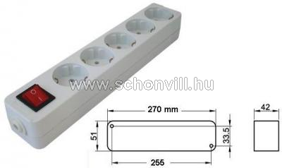 TRACON HUR-05K Újravezetékezhető, hordozható elosztósáv 5×SHUKO, max.16A, 230V 1.