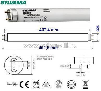 SYLVANIA 0000082 F15W T8 BL368 (UV-A) 15W T8 rovarcsapda fénycső 90138 HKD-val 1.