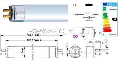 NBB 108010000 LT 8W T5/840 SHORT 4000°K G5 460lm 12000h Ø16x288mm HKD-val 1.