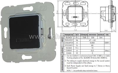 MEC 21380 - Tápegység audio rendszerhez; INPUT: 110/250V~ AC 50Hz; OUTPUT: 15V DC 5W 1.