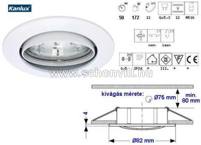 KANLUX 2780 VIDI CTC-5515-W max. 50W IP20 fehér álmennyezeti lámpatest Ø50mm fényforráshoz 1.