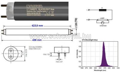 NARVA 117504000 LT 15W/073 T8 Blacklight Blue G13 20000h Ø28x438mm UV-fénycső 1.