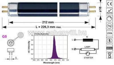 NBB 117002000 LT 6W/073 T5 Blacklight Blue G13 10000h Ø16x212mm UV-fénycső 1.