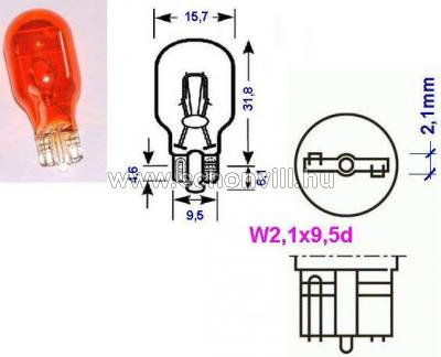 A7631OR 12V 16W W2,1x9,5d üvegfejű narancssárga (orange) színű autó izzó 1.