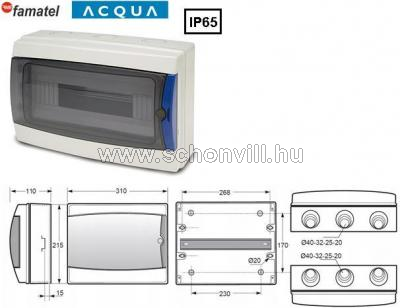 FAMATEL 3912-T ACQUA 12-modulos falonkívüli elosztószekrény átlátszó ajtóval IP65 1.