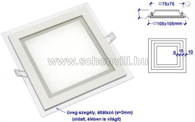 FIALE ECO SQUARE 6W beépíthető LED álmennyezeti lámpa, üveggyűrűvel, fehér 230V 350lm 4000°K IP20 1.