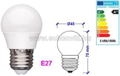 SPECTRUM 13757 LED-es kisgömb fényforrás 230V 6W 470lm E27 természetes fehér 17000h Ø45x75mm 1.