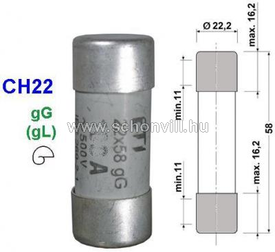 CH22 690V gG 100A Ø22x58mm 80kA C-rendszerű (hengeres) kisfeszültségű olvadóbetét 1.