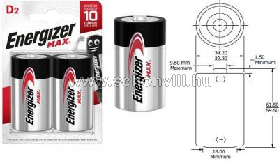 ENERGIZER MAX D LR20 alkáli góliát elem 1,5V 2db/bl. 1.