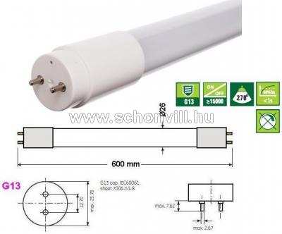 SPECTRUM 22302 LED-fénycső 10W, L=600mm, CW 5500-6500°K hideg fehér, G13 950lm 17000h 1.