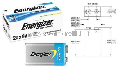 ENERGIZER ADVANCED E-BLOCK 6LR61 9V alkáli elem 20db/doboz 1.