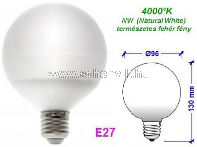 SPECTRUM 13755 LED GLOB G95 gömb formájú izzó 230V 13W 1020lm E27 NW ( natúr fehér 4000°K) 25000h Ø 1.