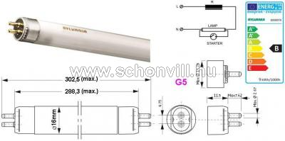 SYLVANIA F8W/T5/154-765 fénycső 6500K SHORT STANDARD / LUXLINE® PLUS 1.