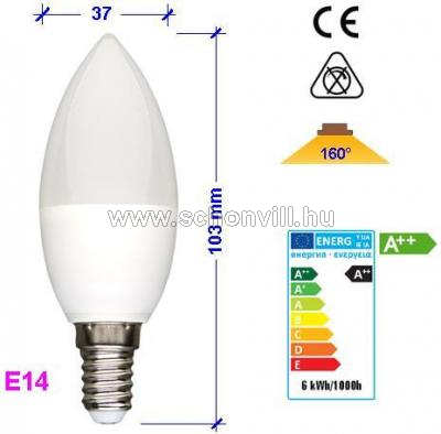 SPECTRUM 13027 LED-es gyertya fényforrás 230V 6W 500lm E14 CW (hideg fehér) 17000h Ø37x103mm 1.