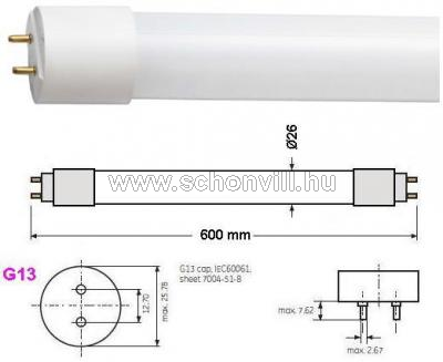 SPECTRUM 22300 LED-fénycső 10W, L=600mm, 2700-3200°K meleg fehér, G13 850lm 26000h 1.