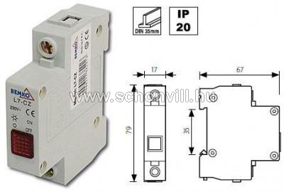 BEMKO A15-L7-CZ Jelzőlámpa sínre 230VAC 0,3mA IP20 piros 1.
