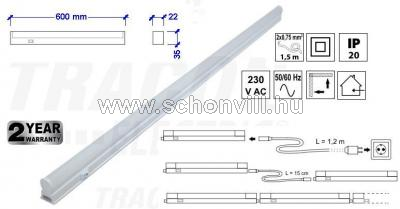 TRACON LBV10NW LED T5 bútorvilágító, sorolható 230V/50Hz 800lm 4500K, L=60cm, 52×SMD2835, EEI=A+ 1.