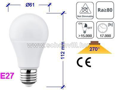 SPECTRUM 13899 LED-es norm. izzó forma, 230V 7W 550lm E27 hideg fehér 17000h Ø60x113mm 1.