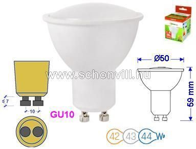 SPECTRUM 13259 LED 230V 4W GU10 300lm WW (meleg fehér) 17000h Ø50x58mm, matt előtét-üveggel 1.