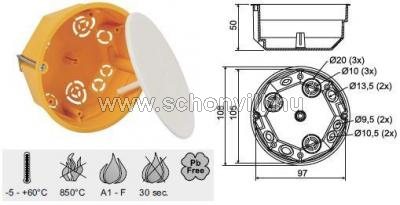 KOPOS KO 97/L elosztó doboz+fedél gipszkarton falba Ø108x50mm 1.