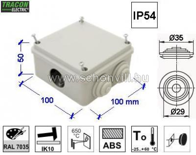 TRACON TQBY10105 Kötődoboz, falon kívüli 100×100×50,IP54 1.