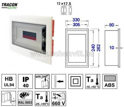 TR EDSS-12/1 Süllyesztett elosztódoboz füstszínű-sík ajtóval 1x12) modul, IP40 1.