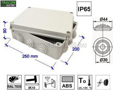 TRACON TQBY25209 Kötődoboz, falon kívüli, műanyag csavarral 250×200×90,IP65 1.