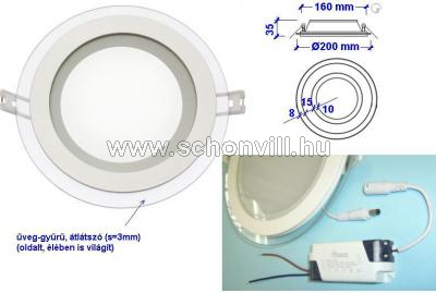 FIALE ECO ROUND 18W beép. LED álmennyezeti lámpa, üveggyűrűvel, fehér 230V 1100lm Ø200mm 3000°K IP20 1.