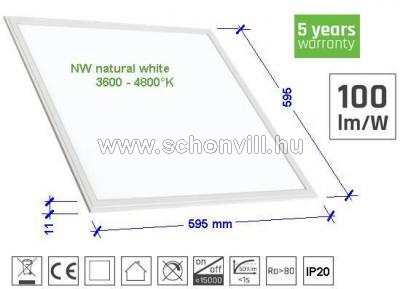 SPECTRUM SLI035037NW ALGINE 45W-os LED Panel IP20 NW 4000°K 4500lm 600x600mm 1.