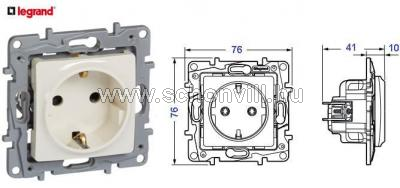 LEGRAND 764629 Niloé 2P+F csatlakozóaljzat gyermekvédelemmel (csavaros), körömmel, bézs 1.