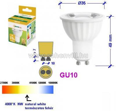 SPECTRUM 14090 LED-es fényforrás 230V 4W 38° GU10 NW natur fehér 370lm 17000h Ø50x56mm 1.